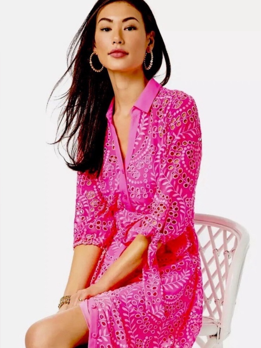 LILY PULITZER Neon Pink Amrita Scallop Eyelet Maxi Dress Sz 10 *DESCRIPTION*